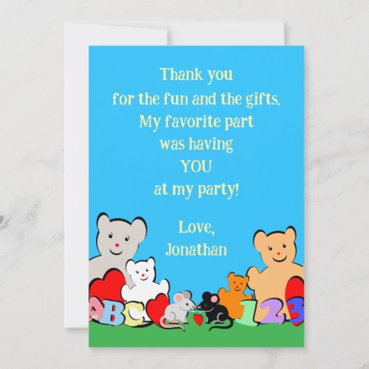 Custom Fun Cute Animals Birthday Thank You Card 招待状 (裏面)