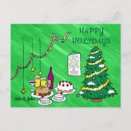 Custom Fun Modern Green Christmas Holiday Postcard シーズンポストカード