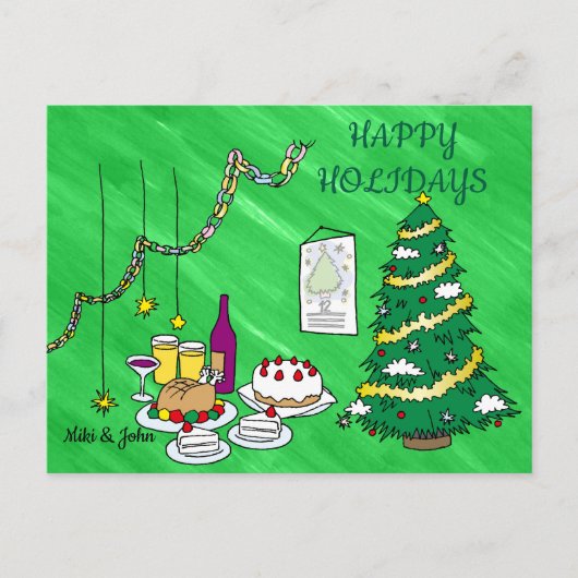 Custom Fun Modern Green Christmas Holiday Postcard シーズンポストカード (正面)