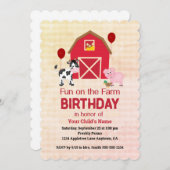 Custom Fun on the Farm Child Birthday Gingham  招待状 (正面/裏面)