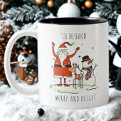 Custom Fun Santa Snowman Reindeer Christmas Hygge  ツートーンマグカップ