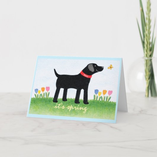 Custom Funny Black Dog Spring Greeting Card カード (正面)