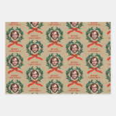 Custom Funny Christmas Wreath Face Photo Kraft ラッピングペーパーシート (正面)