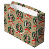 Custom Funny Christmas Wreath Face Photo Kraft ラージペーパーバッグ (裏面アングル)