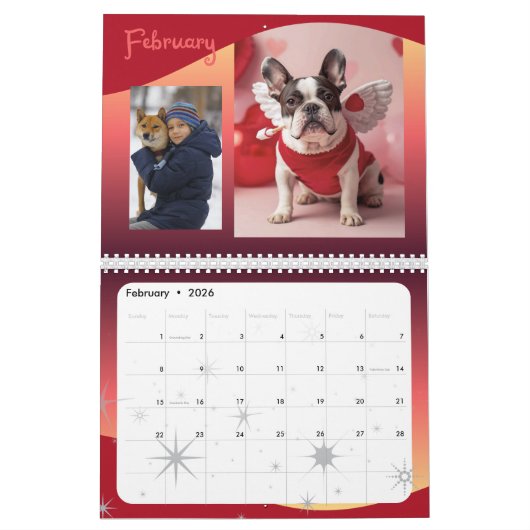 Custom Funny Dog Photo Calendar Personalize カレンダー (2月 2026)