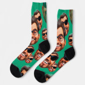 Custom Funny Face Photo All Over Socks Moss Green ソックス (左)
