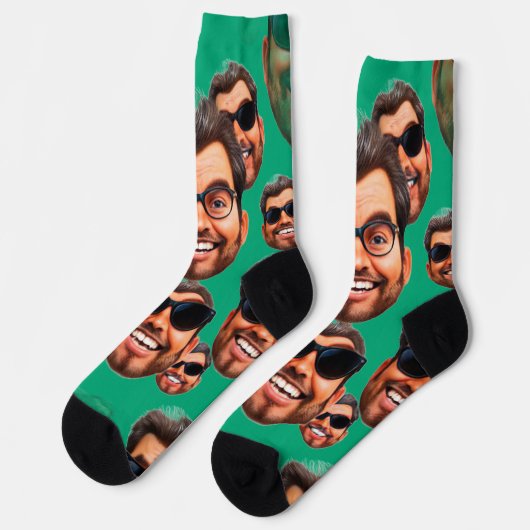 Custom Funny Face Photo All Over Socks Moss Green ソックス (左)