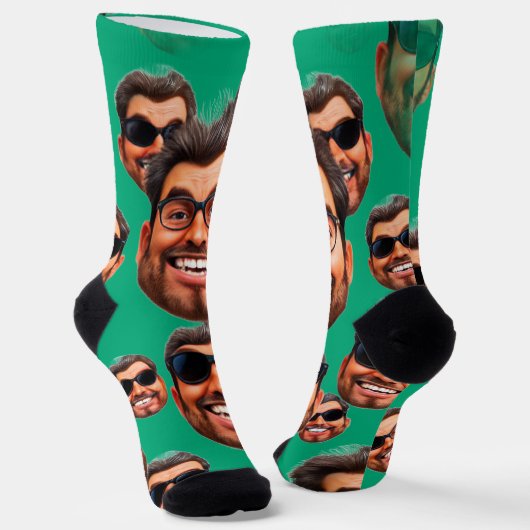 Custom Funny Face Photo All Over Socks Moss Green ソックス (傾斜あり)