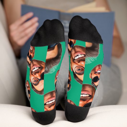 Custom Funny Face Photo All Over Socks Moss Green ソックス (底面)