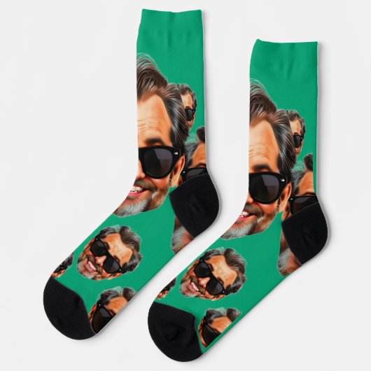 Custom Funny Face Photo All Over Socks Moss Green ソックス (左)