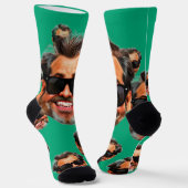 Custom Funny Face Photo All Over Socks Moss Green ソックス (傾斜あり)