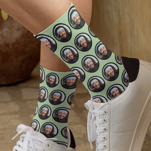 Custom Funny Face Photo Green ソックス