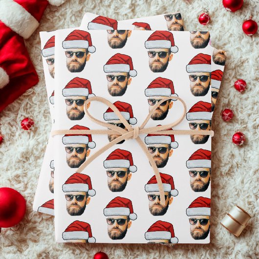Custom Funny Face Santa Hat Photo Christmas Gift ラッピングペーパーシート