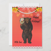 Custom Funny Modern Christmas Bear with flowers  シーズンカード (正面)
