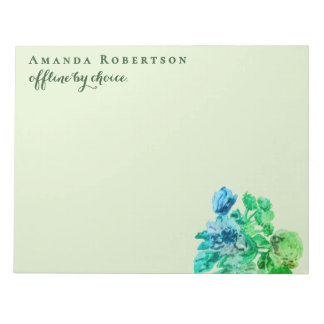 Custom Funny Pastel Green Watercolor Flowers Chic ノートパッド