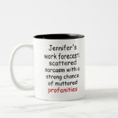 Custom Funny Work Forecast – Sarcasm & Profanity ツートーンマグカップ (左)