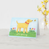 Custom Funny Yellow Dog Spring Greeting Card カード (黄色い花)