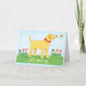 Custom Funny Yellow Dog Spring Greeting Card カード (正面)
