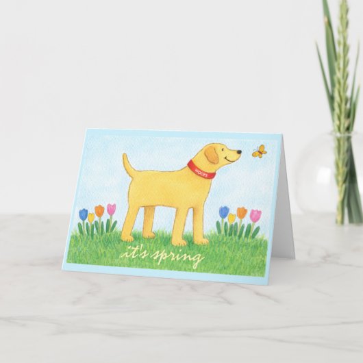 Custom Funny Yellow Dog Spring Greeting Card カード (正面)