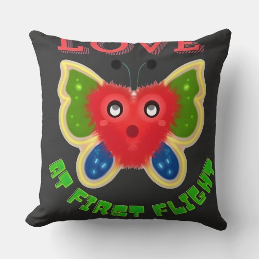 Custom Fuzzy Heart Butterfly Gift Throw Pillow クッション (正面)
