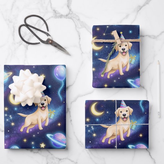 custom Galaxy Labrador Retriever birthday party ラッピングペーパーシート (正面)