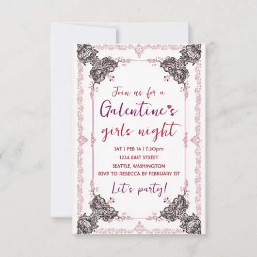 Custom Galentine Party Invitation 出欠カード (正面)