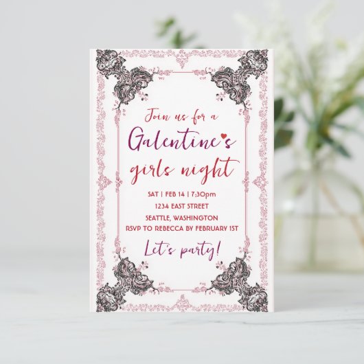 Custom Galentine Party Invitation 出欠カード (スタンド正面)