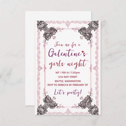 Custom Galentine Party Invitation 出欠カード (正面/裏面)