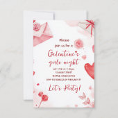 Custom Galentines Love Pattern Party Invitation 出欠カード (正面)
