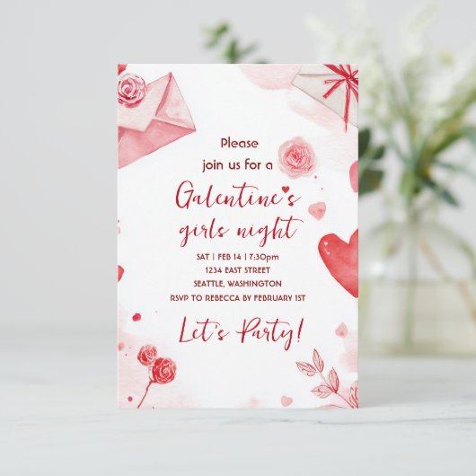 Custom Galentines Love Pattern Party Invitation 出欠カード (スタンド正面)