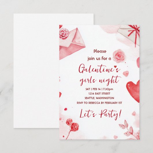 Custom Galentines Love Pattern Party Invitation 出欠カード (正面/裏面)