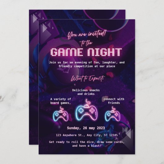 Custom Game Night Invitation 招待状 (正面/裏面)