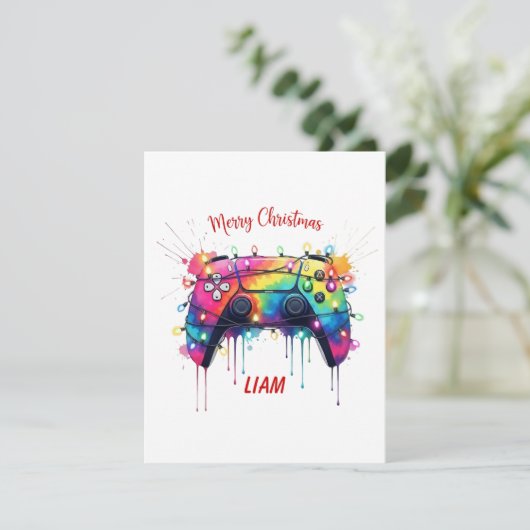 Custom Gamer Christmas Card With Game Controller シーズンカード (スタンド正面)