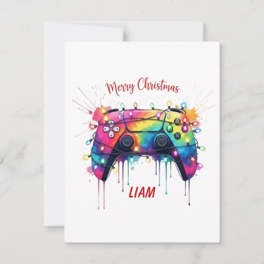 Custom Gamer Christmas Card With Game Controller シーズンカード (正面)