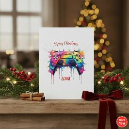 Custom Gamer Christmas Card With Game Controller シーズンカード