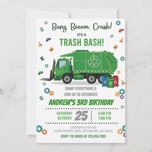 Custom Garbage Truck Vehicle Birthday for boy 招待状 (正面)
