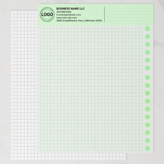 Custom Geen Graph Paper Sheets with Corporate Logo レターヘッド (architectural drawing, business logo paper)