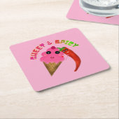 Custom gift Cute Ice Cream and Chili Pepper  スクエアペーパーコースター (アングル)