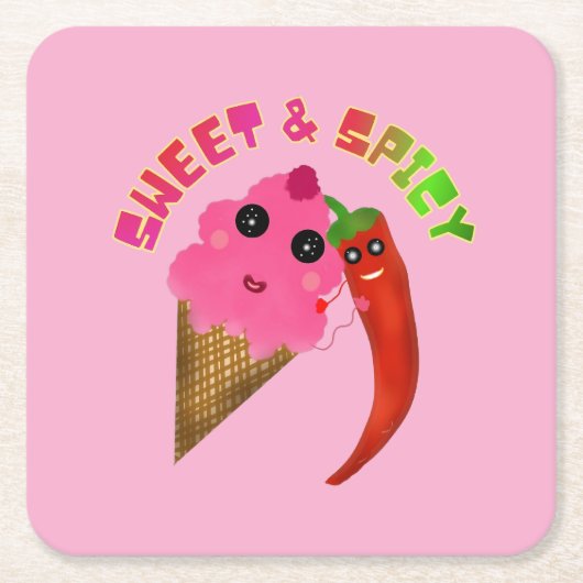 Custom gift Cute Ice Cream and Chili Pepper  スクエアペーパーコースター (正面)