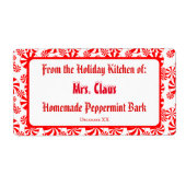 Custom Gift Red White Holiday Peppermint Pattern ラベル (正面)
