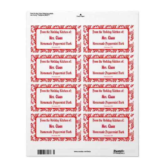Custom Gift Red White Holiday Peppermint Pattern ラベル (フルシート)