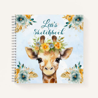 Custom Giraffe Floral Sketchbook for Kids ノートブック