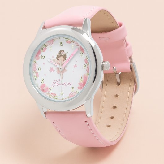 Custom Girls Name Pink Fairy Kids Watch 腕時計