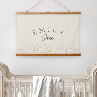 Custom Girls Name Sign Wildflower Nursery Decor 吊り下げ型タペストリー