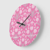 Custom girly rose pink Scandi hummingbirds floral ラージ壁時計 (傾斜)