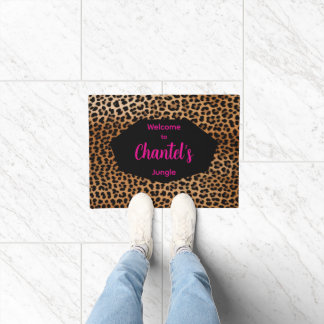 Custom Glamoratti Leopard Print Welcome rug ドアマット