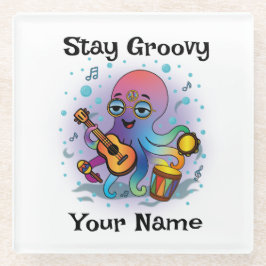 Custom Glass Coaster | Retro Octopus | Name & Text ガラスコースター