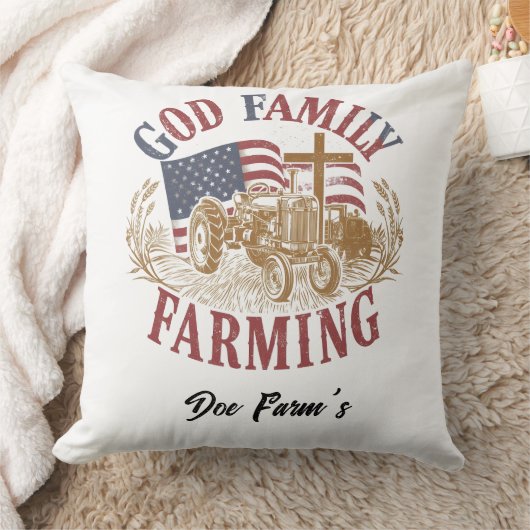 Custom “God Family Farming” Farmhouse Pillow クッション (ブランケット)