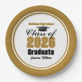 Custom Gold Black Class of 2026 Graduation Party ペーパープレート (正面)