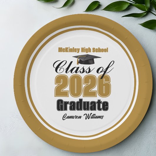 Custom Gold Black Class of 2026 Graduation Party ペーパープレート